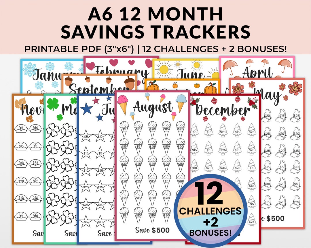 Monthly Savings Challenge Printable Bundle, A6 Mini Savings Challenge ...