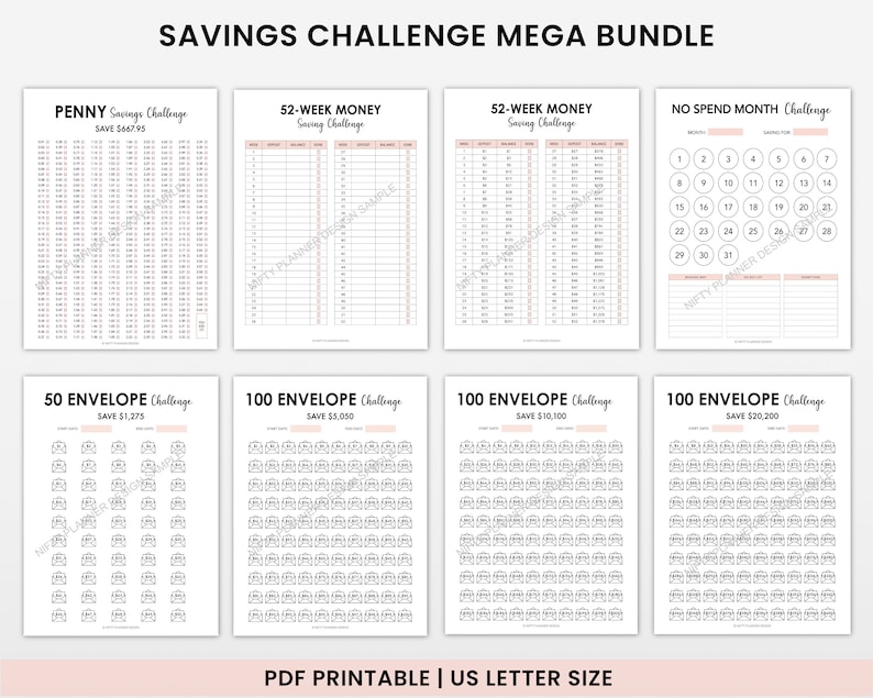 Money Saving Challenge, Savings Tracker Printables, Savings Tracker Bundle, 100 Envelope Challenge, Money Saving Challenge Printable image 8