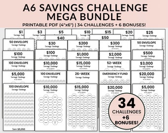 A6 Savings Challenge Printables Bundle: 100 Envelope Challenge (Digital Download)