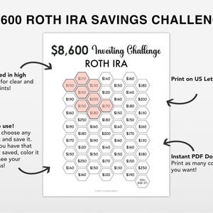 8600 Roth IRA 2026 Savings Challenge tracker, 8,600 Savings Tracker, Emergency Fund Printable, Money Saving Challenge Printable, Investment image 2