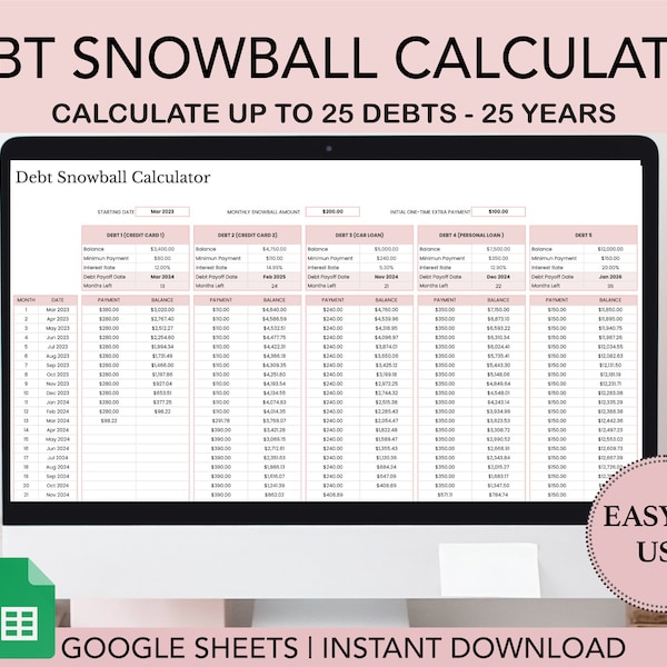 Debt Snowball Spreadsheet, Debt Calculator Google Sheets, Debt Tracker Google Sheets Template, Google Spreadsheet, Debt Payoff, Debt Planner