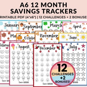 Monthly Savings Challenge Printable Trackers, A6 Mini Savings Challenge Bundle, Savings Tracker, 100 Envelope Challenge Cash Stuffing