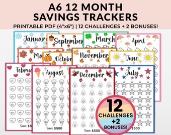 Monthly Savings Challenge Printable Trackers, A6 Mini Savings Challenge Bundle, Savings Tracker, 100 Envelope Challenge Cash Stuffing