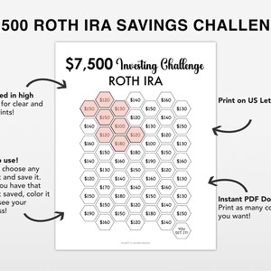 Tracker della sfida di risparmio Roth IRA 2026 da 7500, sfida di risparmio da 7500, fondo di emergenza stampabile, sfida di risparmio di denaro stampabile, immagine 2