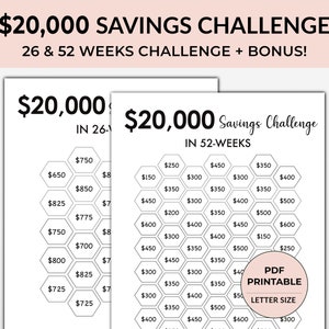 20000 Savings Challenge Printable, 20k Savings Challenge, Money Saving Challenge, 20k Savings Tracker, Cash Savings Challenge