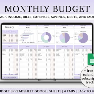 Monthly Budget Spreadsheet, Budget Google Sheets Template, Budget Spreadsheet, Budget Template, Personal Budget