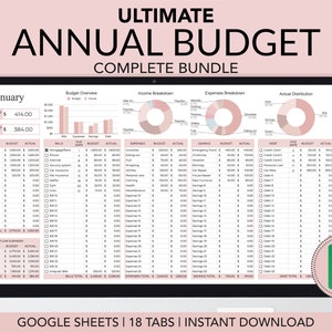 Annual Budget Spreadsheet, Google Sheets Budget Template, Bill Calendar, Personal Finance Dashboard, Budget Tracker, Monthly Budget Planner