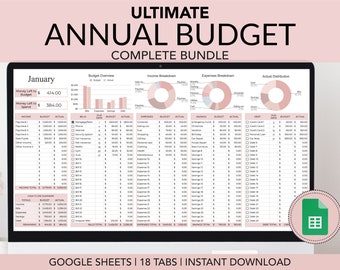 Annual Budget Spreadsheet, Google Sheets Budget Template, Bill Calendar, Personal Finance Dashboard, Budget Tracker, Monthly Budget Planner