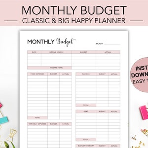 Classic Happy Planner Monthly Budget, Budget Planner, Happy Planner printable, Happy Planner Inserts, Monthly Budget Printable