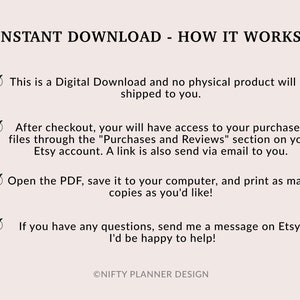 May include: A digital download guide explaining how to access and print purchased files. The guide includes instructions on how to download the files, save them to a computer, and print as many copies as needed. It also includes information on how to contact the seller if you have any questions.