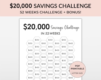 20,000 Money Saving Challenge, 20000 Savings Tracker, Emergency Fund Printable, Money Saving Challenge Printable 20k Savings Challenge chart