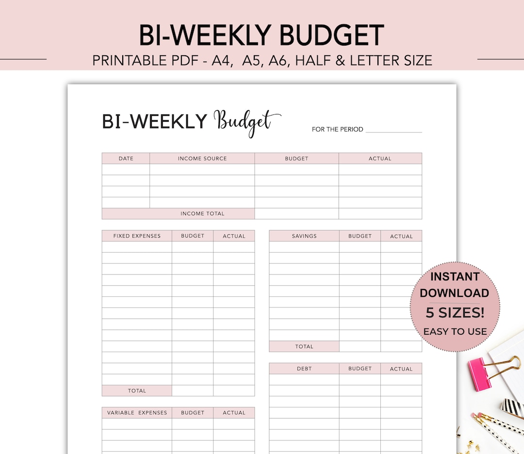 Bi-weekly Budget Printable , Bi-weekly Budget Planner, Budget by ...