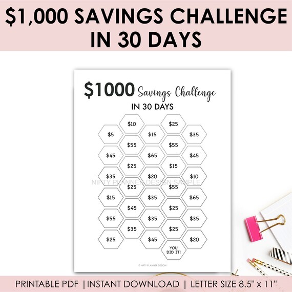 1000 Money Saving Challenge Save 1000 In 30 Days 1000 Etsy