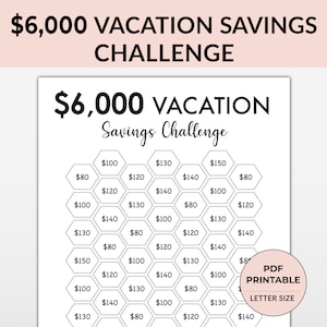 6,000 Vacation Savings Challenge, 6000 Savings Tracker, Emergency Fund Printable, Money Saving Challenge, Savings Challenge chart