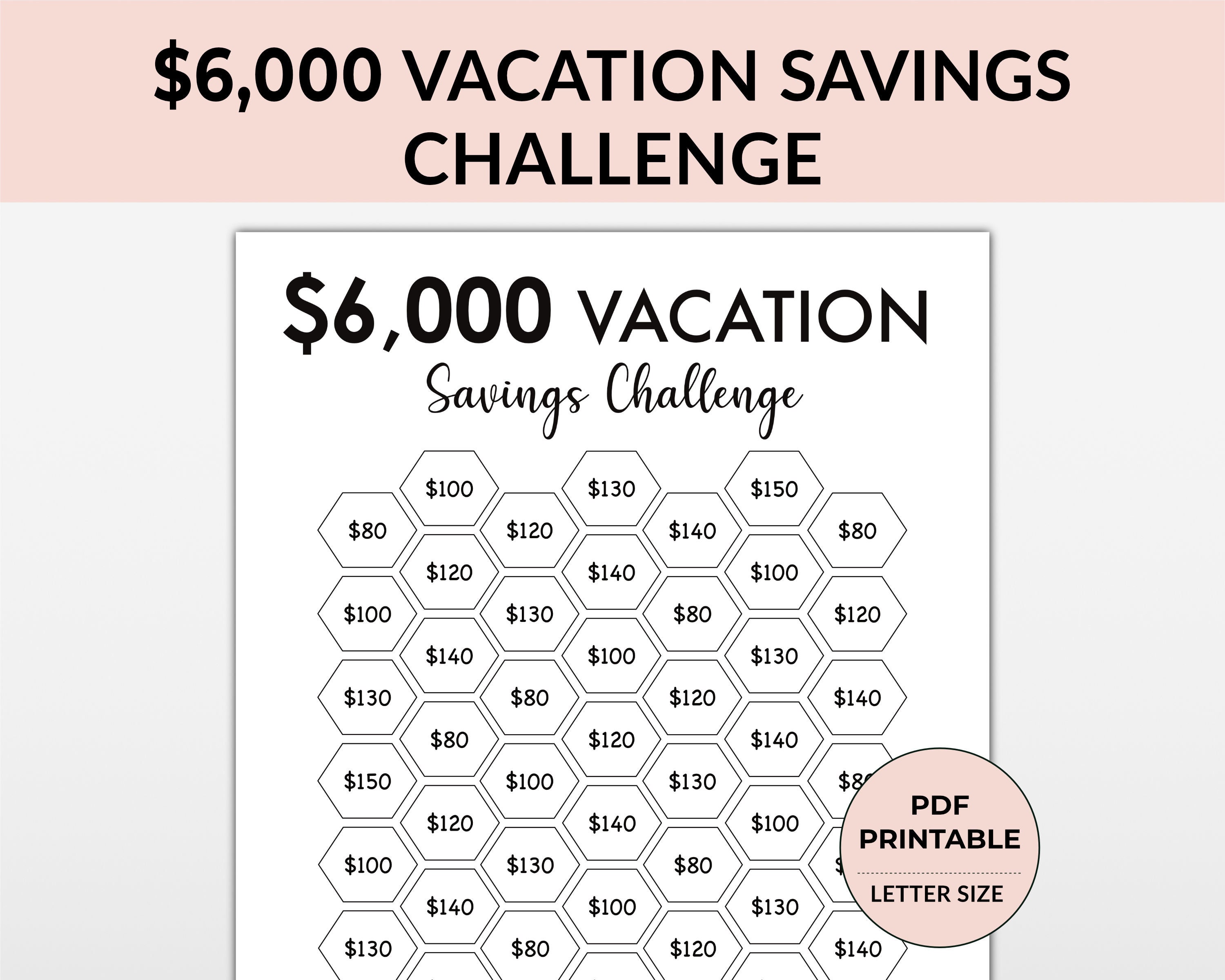 6,000 Vacation Savings Challenge, 6000 Savings Tracker, Emergency Fund Printable, Money Saving Challenge, Savings Challenge chart