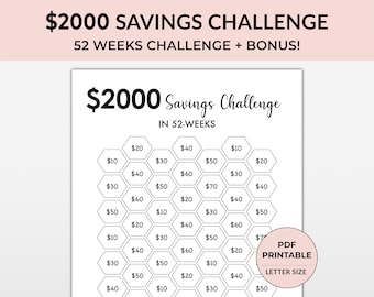 2000 Money Saving Challenge, 2000 Savings Tracker, Emergency Fund Printable, Money Saving Challenge Printable, 2k Savings Challenge chart