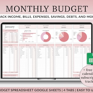 Monthly Budget Spreadsheet, Budget Google Sheets Template, Personal Finance Dashboard, Digital Budget Planner, Expense Tracker