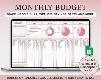 Monthly Budget Spreadsheet, Budget Google Sheets Template, Personal Finance Dashboard, Digital Budget Planner, Expense Tracker