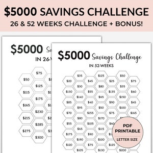 5000 Savings Challenge Printable, 5k Savings Challenge, Money Saving Challenge, 10k Savings Challenge, Saving Money Challenge, Cash Stuffing