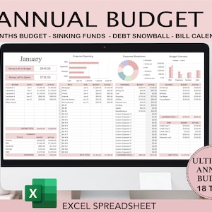 Annual Budget Spreadsheet Excel, Excel Budget Template, Budget Spreadsheet, Budget Template, Digital Finance Planner, Personal Budget