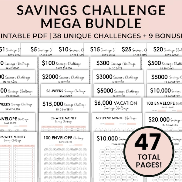 Money Saving Challenge, Savings Tracker Printables, Savings Tracker Bundle, 100 Envelope Challenge, Money Saving Challenge Printable