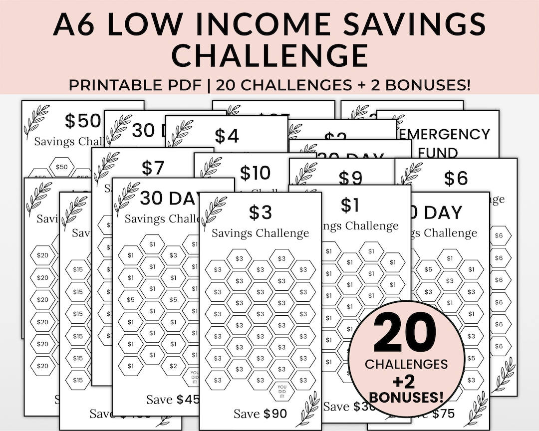 Low Income Savings Challenge Printable, Money Saving Challenge Bundle ...