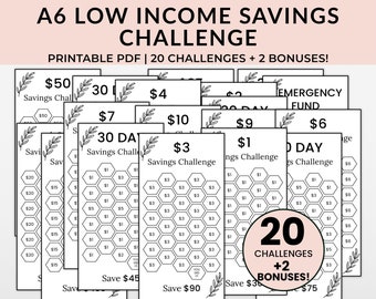 A6 Low Income Savings Challenge: Mini Money Saving Trackers (Printable PDF)