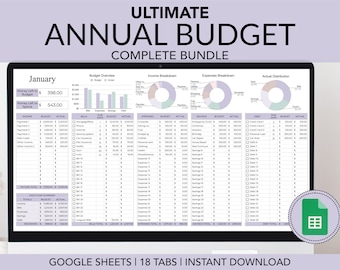 Annual Budget Spreadsheet Template for Google Sheets, Budget Planner, Financial Planner, Budget Spreadsheet, Expense Tracker, Debt Tracker,