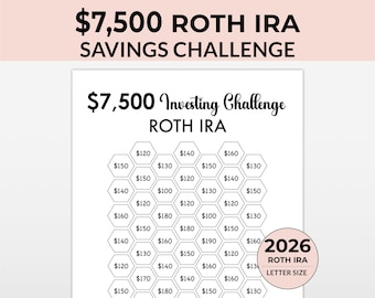 7500 Roth IRA 2026 Savings Challenge tracker, 7500 Savings Challenge, Emergency Fund Printable, Money Saving Challenge Printable,