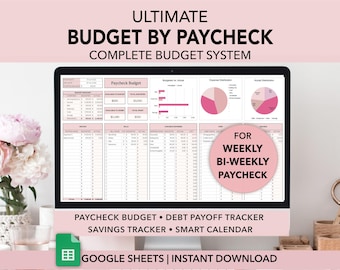 Ultimate Budget by Paycheck Spreadsheet, Google Sheets Budget Template, Monthly & Biweekly Budget Planner, Debt Tracker, Savings Tracker