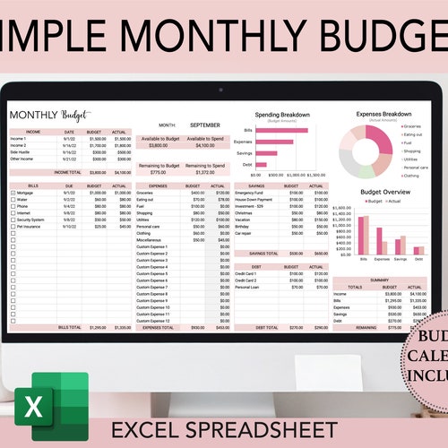 Monthly budget spreadsheet excel budget template excel etsy