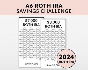 Roth IRA Savings Challenge A6 Size Savings Challenge Tracker Printables Investment Tracker 100 Envelope Challenge Cash Stuffing