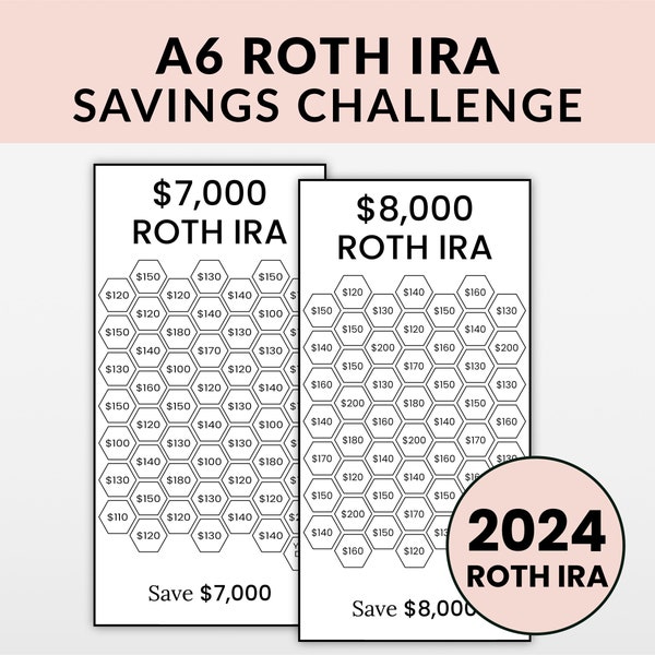 Roth IRA Savings Challenge A6 Size Savings Challenge Tracker Printables Investment Tracker 100 Envelope Challenge Cash Stuffing