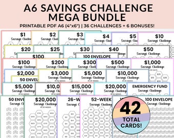 A6 Savings Challenge Printables Bundle: Mini Savings Trackers (PDF)