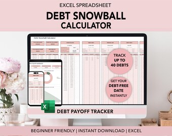 Debt Payoff Tracker Excel, Debt Snowball Calculator, Debt Tracker Spreadsheet Template, Debt Payoff Planner