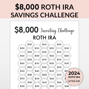 8000 Roth IRA Savings Challenge tracker, 8.000 Savings Tracker, Noodfonds afdrukbaar, Geldbesparende uitdaging afdrukbaar, Investering afbeelding 1