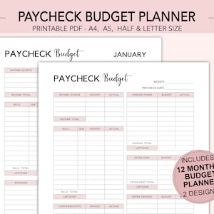 Paycheck Budget Planner, Paycheck Budget Planner, Paycheck Budget PDF, Paycheck Budget Printable , Budget by Paycheck Templates