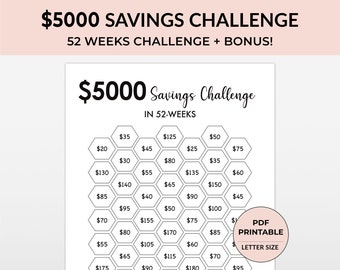 5000 Savings Challenge Printable, Money Saving Challenge, 5000 Savings Challenge, 5K Savings Challenge, Cash Stuffing Shallenge