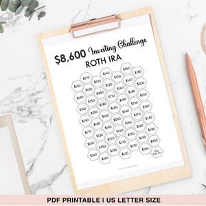 8600 Roth IRA 2026 Savings Challenge tracker, 8,600 Savings Tracker, Emergency Fund Printable, Money Saving Challenge Printable, Investment image 3