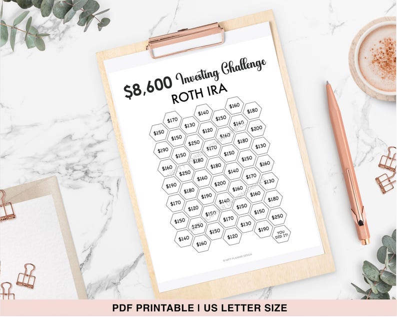 8600 Roth IRA 2026 Savings Challenge tracker, 8,600 Savings Tracker, Emergency Fund Printable, Money Saving Challenge Printable, Investment image 3
