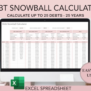Debt Snowball Spreadsheet Excel, Debt Calculator Spreadsheet,  Debt Tracker Excel,  Loan Payoff,  Debt Calculator