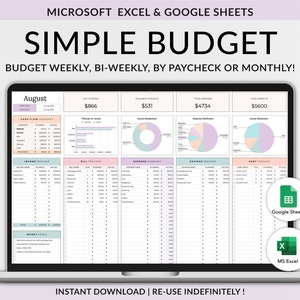 Szablon budżetu w programie Excel, arkusz kalkulacyjny budżetu w Arkuszach Google, miesięczny arkusz kalkulacyjny budżetu, szablon planowania budżetu, arkusz kalkulacyjny budżetu wynagrodzeń