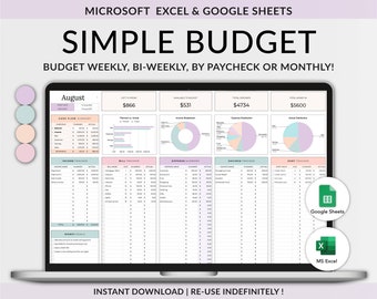 Excel Budget Template, Budget Spreadsheet Google Sheets, Monthly Budget Spreadsheet, Budget Planner Template, Paycheck Budget Spreadsheet