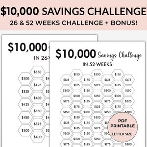 10K Savings Challenge Printable in One Year, 10000 Savings Challenge, Money Saving Challenge, 10k Savings Tracker