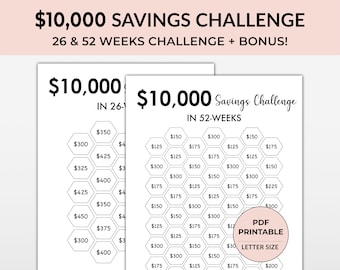 10K Savings Challenge Printable in One Year, 10000 Savings Challenge, Money Saving Challenge, 10k Savings Tracker