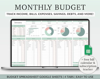 Monthly Budget Spreadsheet Budget Google Sheets Template Personal Finance Dashboard Personal Budget Planner Bill Calendar Expense Tracker.