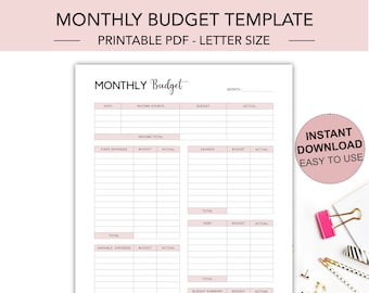 Monthly Budget Template, Budget Planner, Monthly Budget Printable, Budget Template, Expense Tracker, Money Tracker