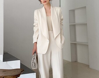 white formal pants suit