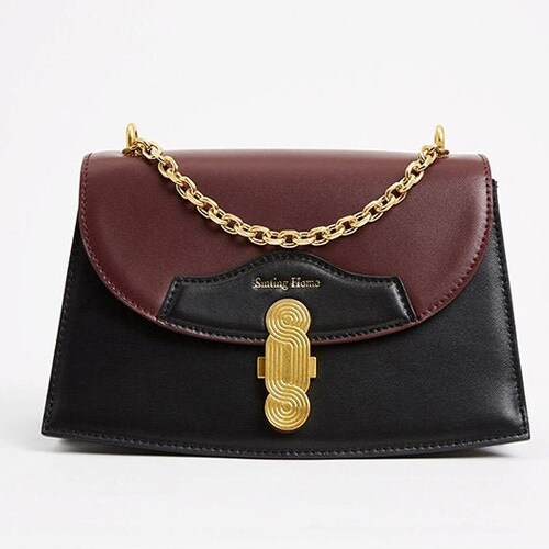 Designer classic vintage tote bag, brown shops & black cow leather handbag