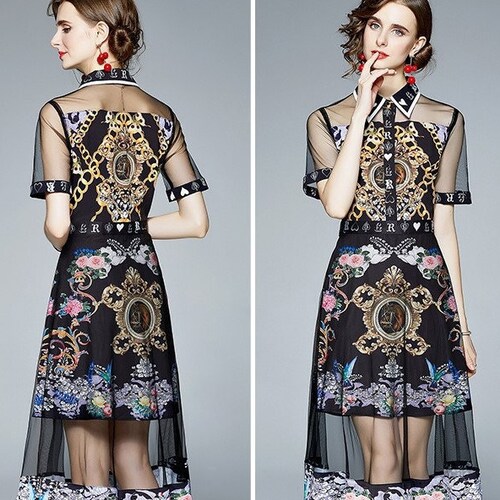 Designer Classic Art Pattern Dress Women One Piece Dress With Etsy